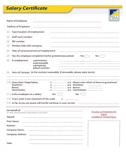 Blank Salary Certificate Format