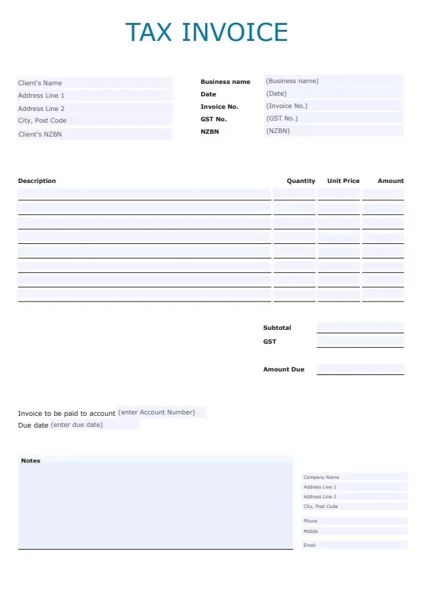 Blank Tax Invoice Template