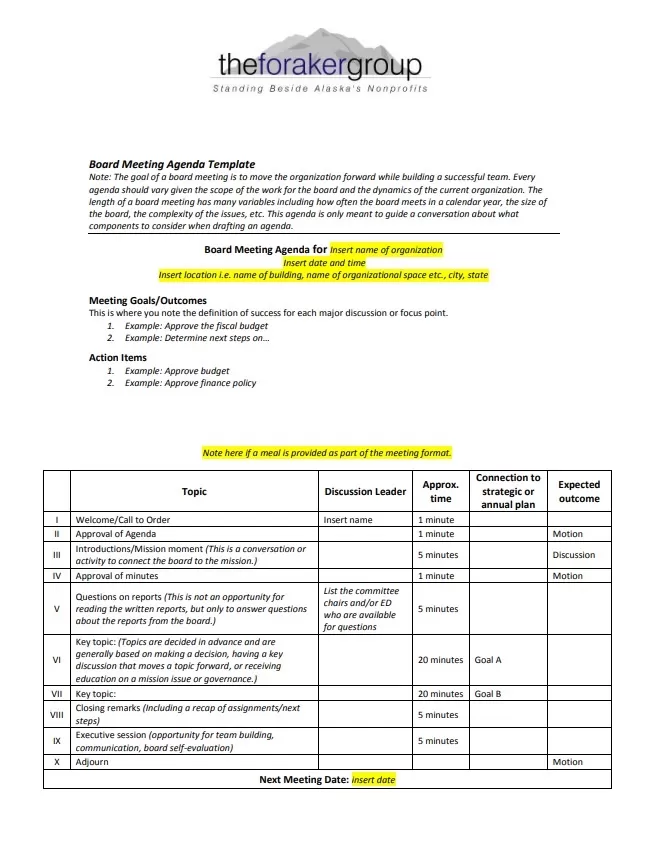 Board Agenda Template