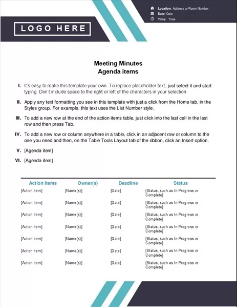 Business Meeting Minutes Template