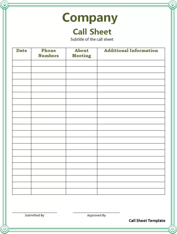 Call Sheet Template