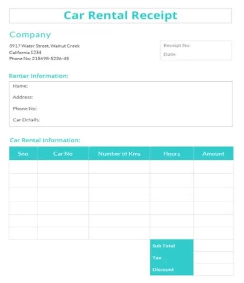 Car Rental Receipt Template