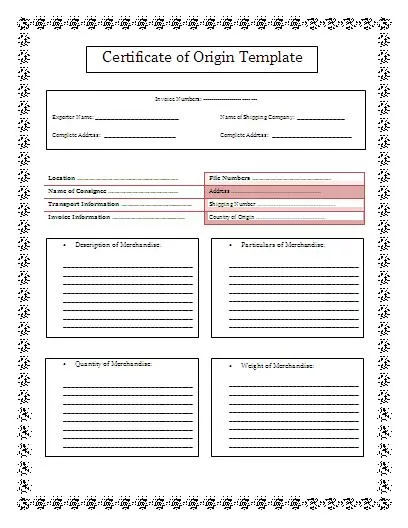 Certificate of Origin Template 2