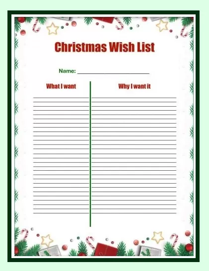 Christmas Wish List Green Template