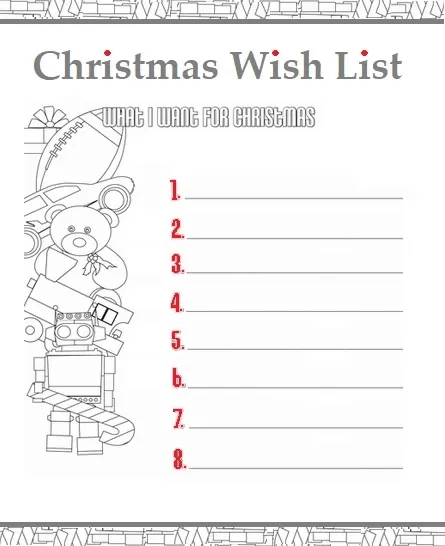 Christmas Wish List Template Back&White