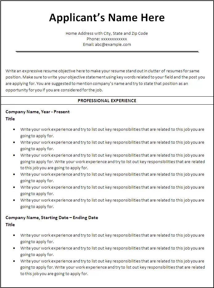 Chronological Resume Template