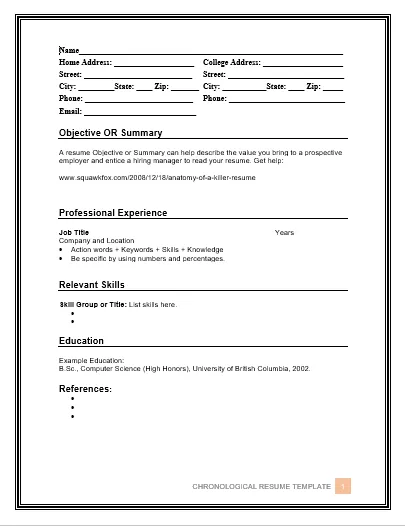 Chronological Resume Template