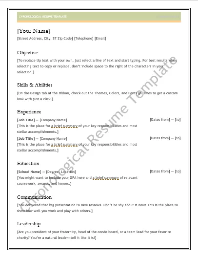 Chronological Resume Template