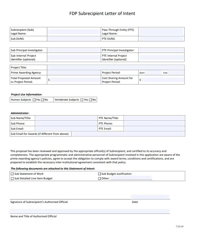 Clearinghouse Letter of Intent Template