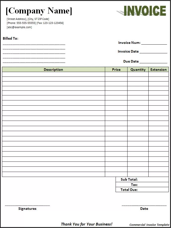 Commercial Invoice Template