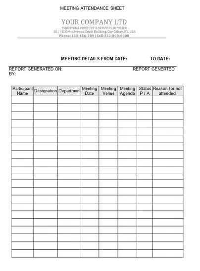 Company Attendance Sheet Template