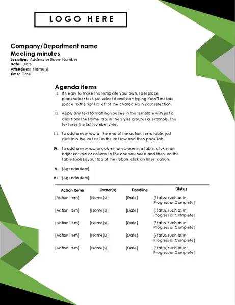 Corporate Meeting Minutes Template