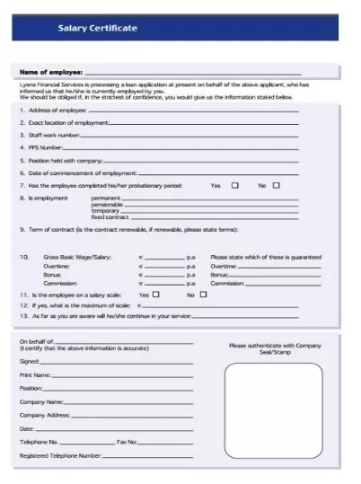 Corporate Salary Certificate Format