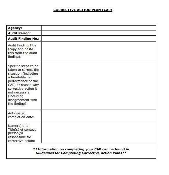 Corrective Action Plan Template