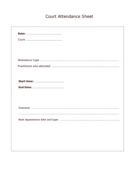 Court Attendance Sheet Template