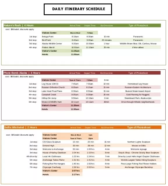 Daily Itinerary Schedule Template