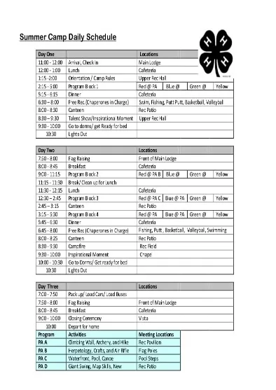 Daily Summer Camp Schedule Template