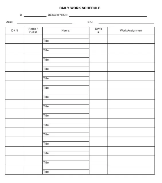 Daily Working Schedule Template