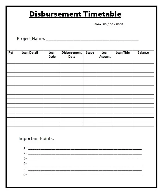 Disbursement Timetable Template