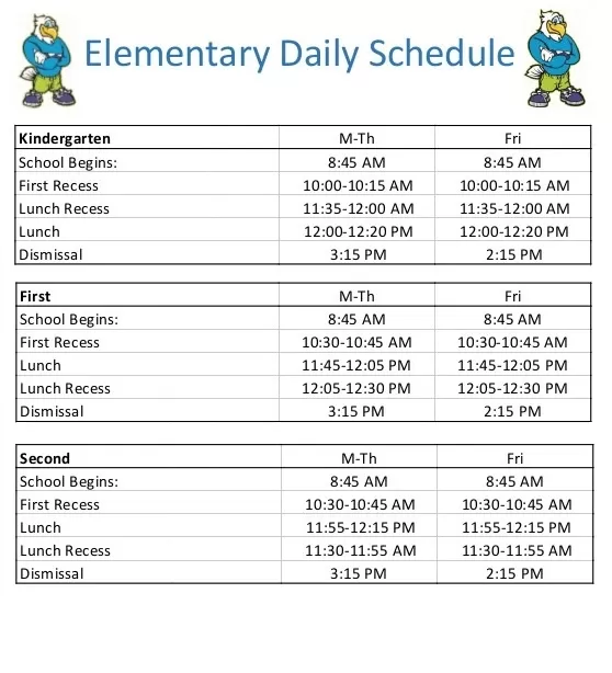 Elementary Daily Schedule Template