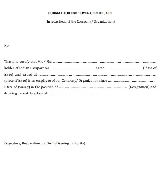 Employer Salary Certificate Format