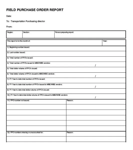 Field Purchase Order Report Template