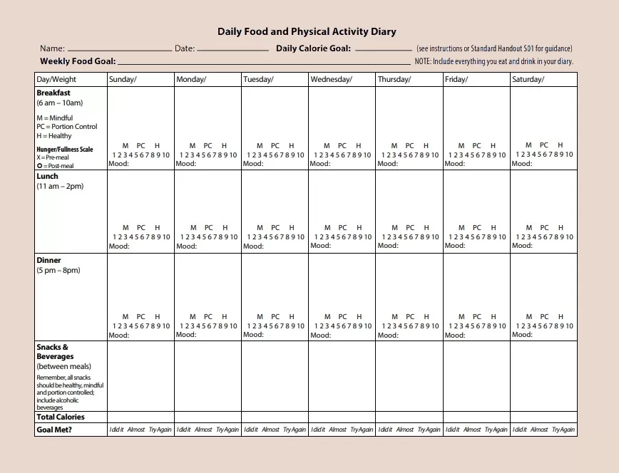 Food and Physical Journal Template