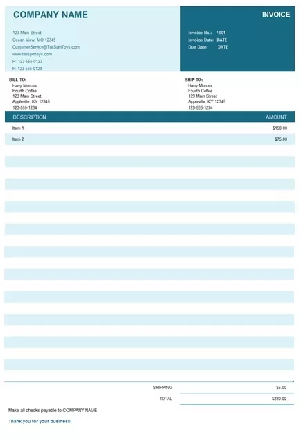 Free Invoice Template Excel