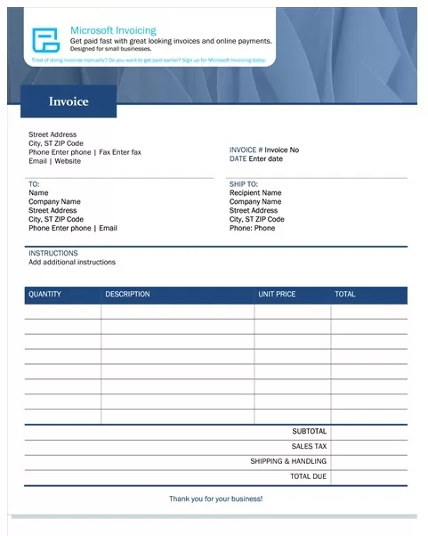 Free Standard Invoice Template