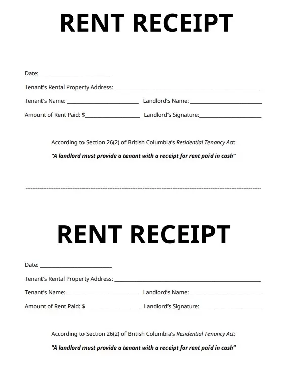 Half Page Rent Receipt Template