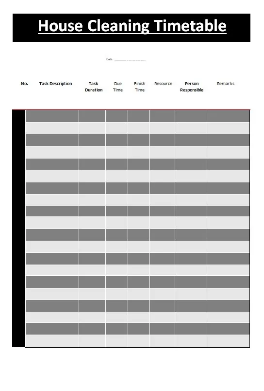 House Cleaning Timetable Template