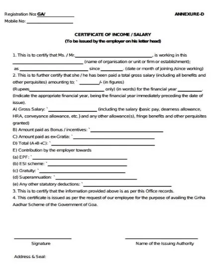 Income Certificate Format