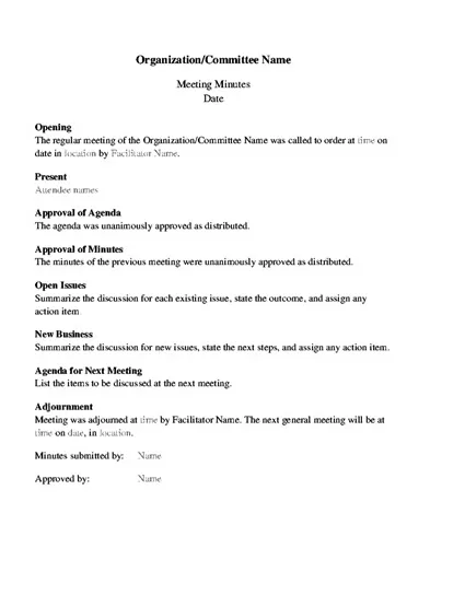 Informal Meeting Minutes Template