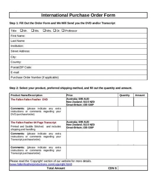 International Purchase Order Template