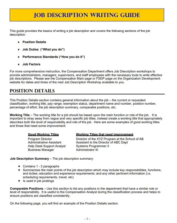 Job Description Writing Template