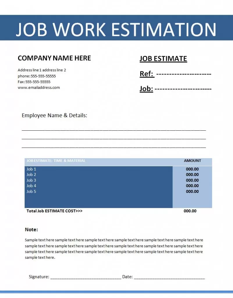 Job Estimation Template