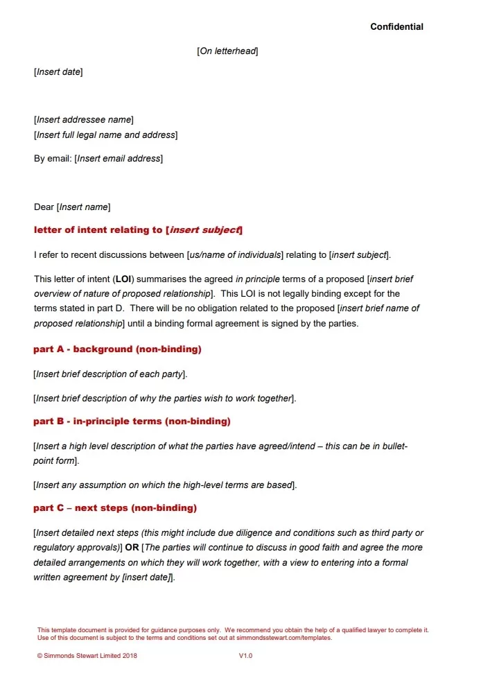 Letter of Intent Template PDF