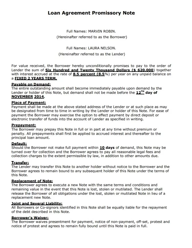 Loan Agreement Promissory Note Template