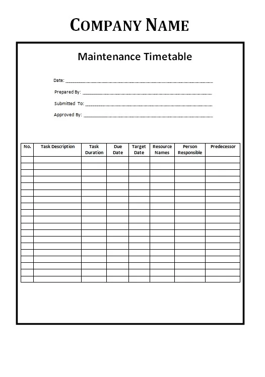 Maintenance Timetable Template