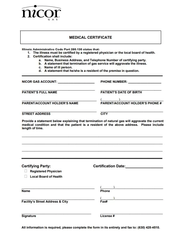 Medical Certificate Form