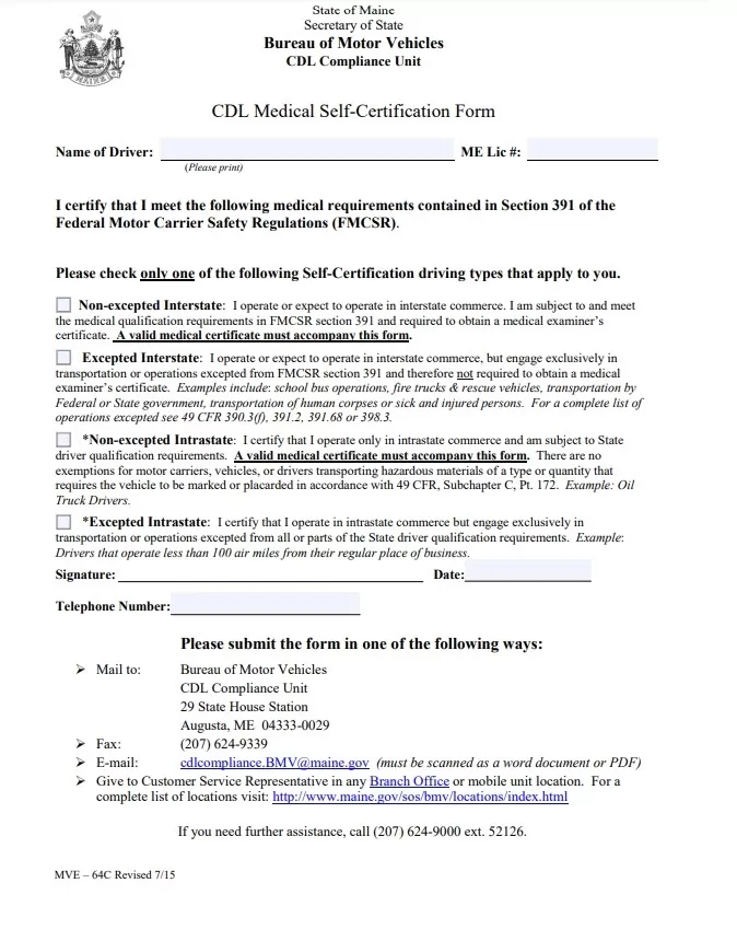 Medical Self Certification Form