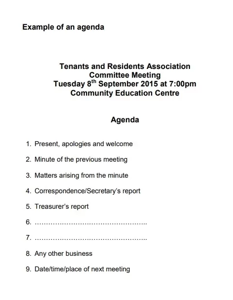 Meeting Agenda Example