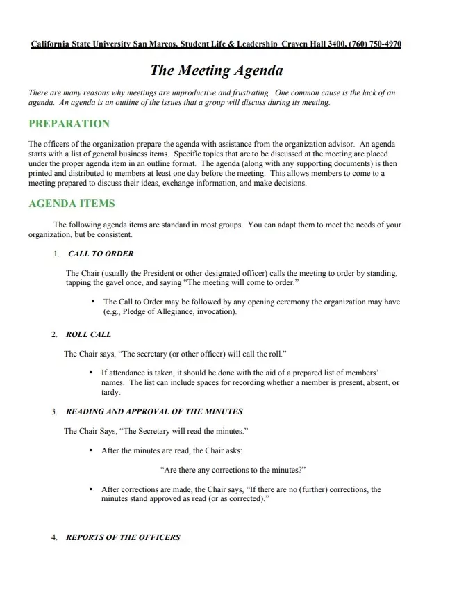 Meeting Agenda Sample