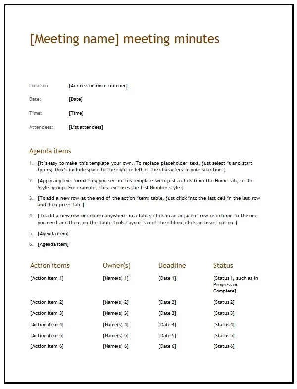 Meeting Minutes Format