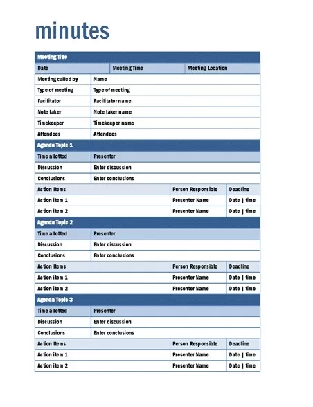 Free Meeting Minutes Template PDF