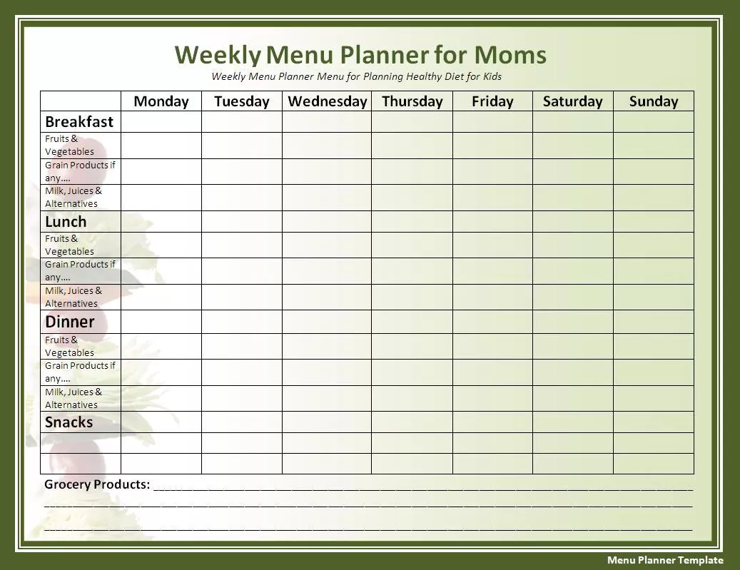 Menu planner template