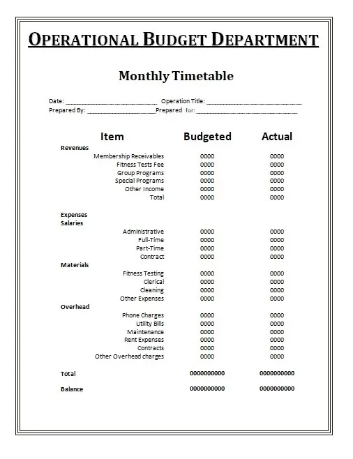 Monthly Timetable Template