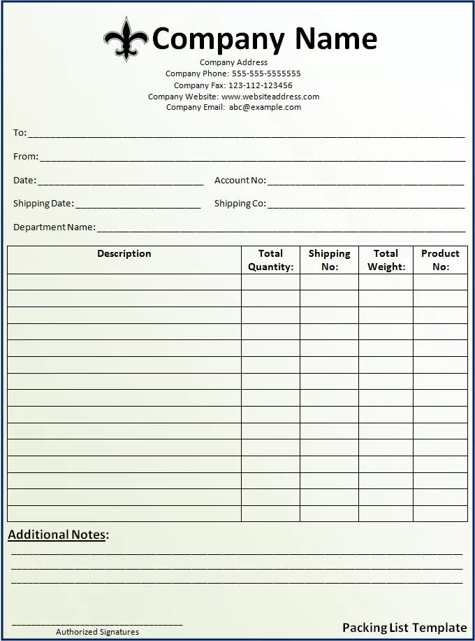 Packing List Template