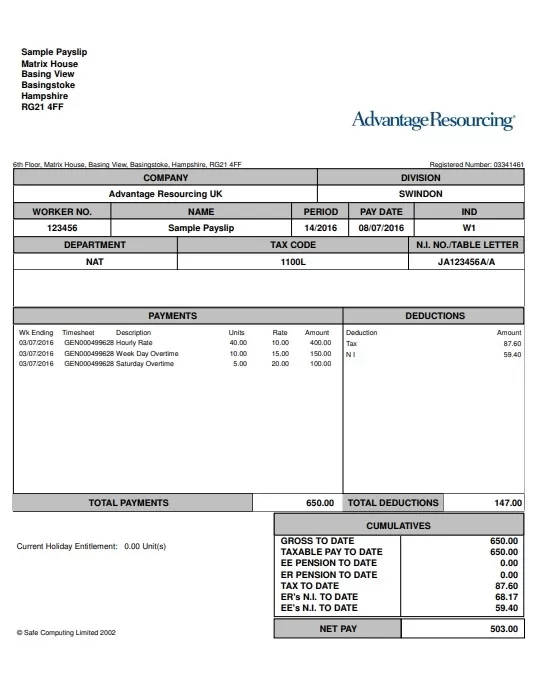 Payslip Layout