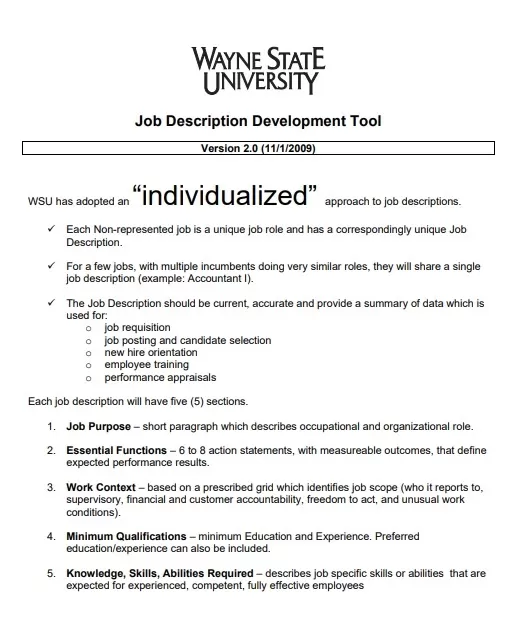 Performance based Job Description Template